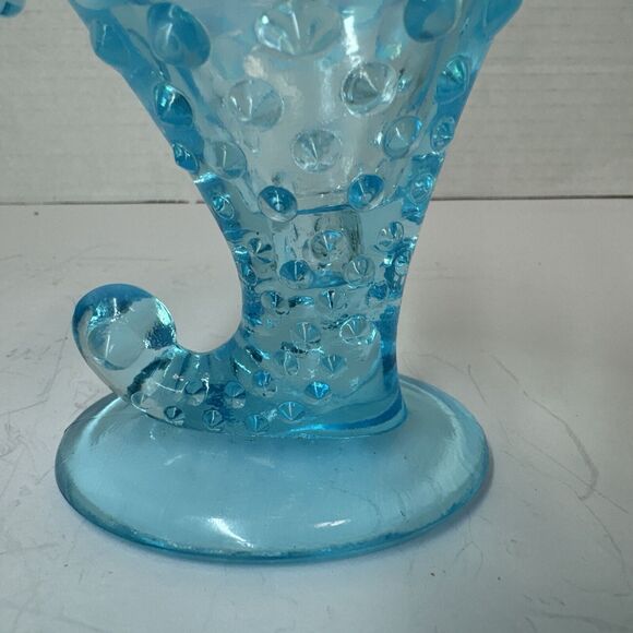 Fenton Blue Opalescent Hobnail Glass Cornucopia 4 In Candy Dish Candle Holder - Picture 7 of 7
